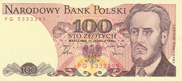 POLAND 100 ZLOTYCH BANKNOTE 1986