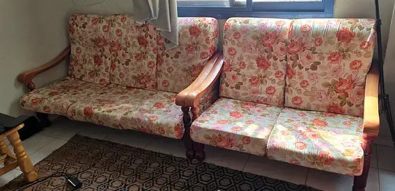 Charming Floral Wooden Sofa Set