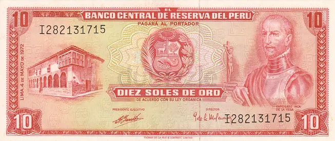 PERU 10 SOLES DE ORO BANKNOTE 1971