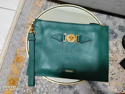 Versace Green Leather Clutch Bag