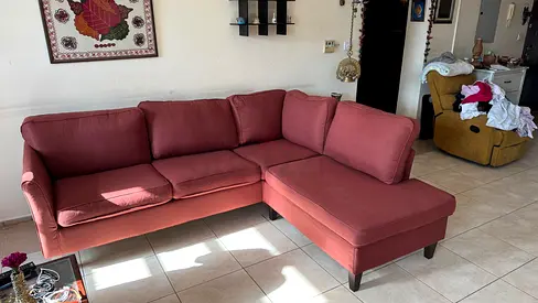 Cozy L-Shaped Sofa in Terracotta red