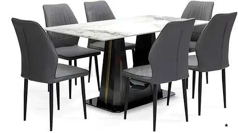 Elegant Marble Dining Set with Six Chairs