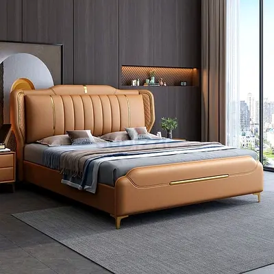 Modern King Size Upholstered Bed with Nightstand