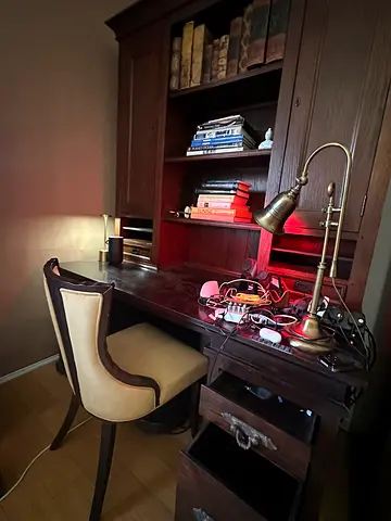 Solid Wood Study Desk with Storage and Bookcase