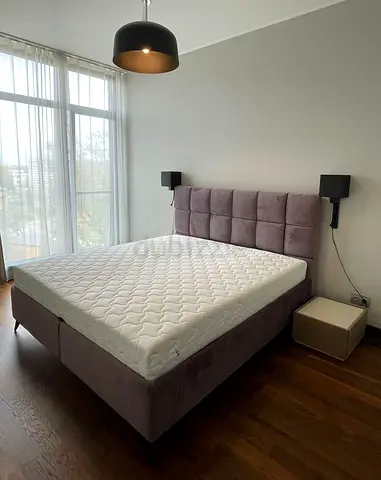 Elegant Queen Size Bed with Purple Upholstery
