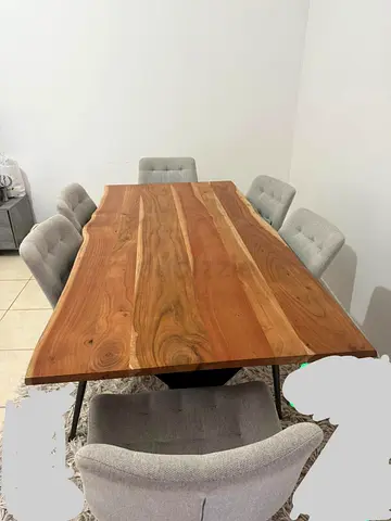 Solid Wood Dining Table with Grey Chairs