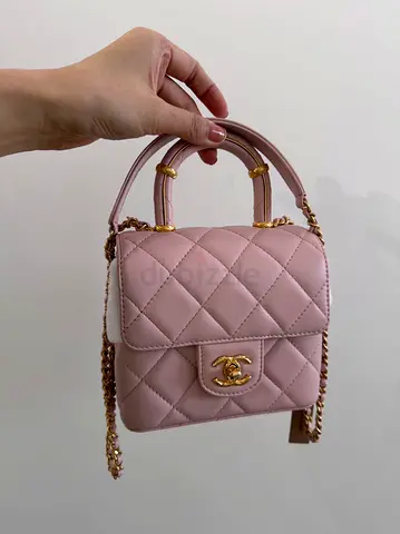 Authentic Chanel Crush Top Handle Flap Bag Quilted Lambskin Mini