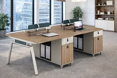 4-Person Face-to-Face Office Workstation Desk with Storage – Khaki Computer Table for Home  Office
