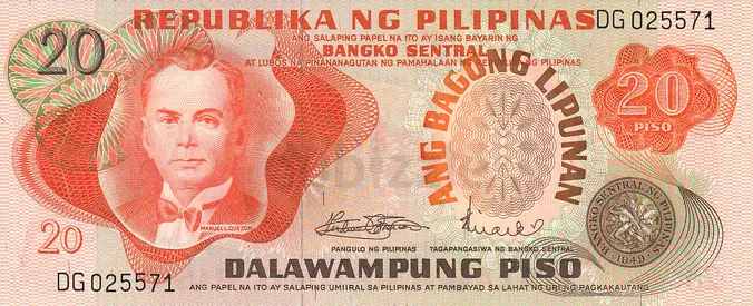 PHILIPPINES 20 PESOS BANKNOTE 1970
