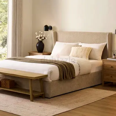 King Size Brand New Fully Custom Made Bedframe in Linen Fabric,Hydraulic Storage Can be Installed