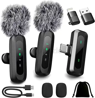 2 Pack Mini Clip on Microphone With LED Display, Wireless Lavalier Microphone