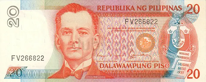 PHILIPPINES 20 PESOS BANKNOTE 1986