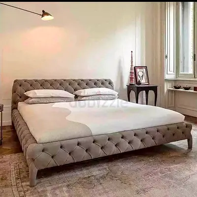Elegant Grey King Size Bed with Plush Upholstery