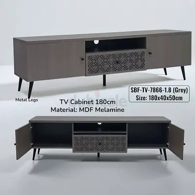 Stylish 180cm Grey TV Cabinet with Metal Legs