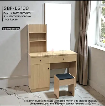 Stylish Beige Melamine Dressing Table with Mirror