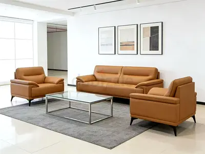 Luxury Leather Office Sofa Set – Modern Brown 5 Seater Office Sofa