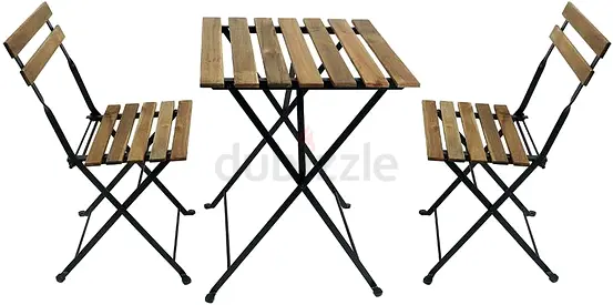 Wood Chairs and Table Bistro Folding Set 3Pcs Outdoor Patio Furniture UAE