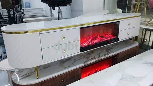 Brand new Elegant Marble-Top TV table with Electric Fireplace 200cm