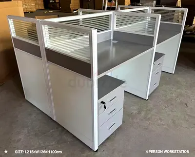Modern 4-Person Workstation with Storage