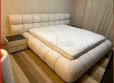 Elegant Boucle King Size Bed Frame in Cat fabric