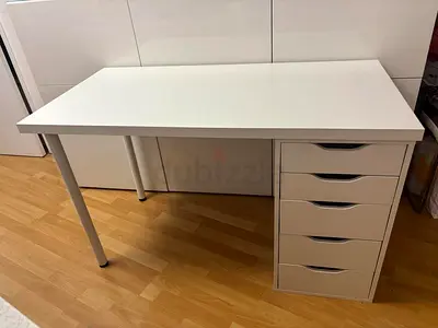 Sleek White Study Desk with Drawers