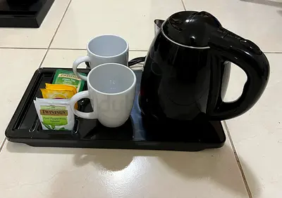 Compact Electric Kettle with Mugs and Tea Bags Set