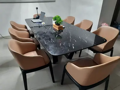 Elegant Black Marble Dining Table with Stylish 8 Chairs