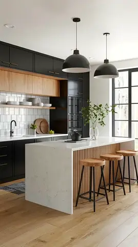 Stylish and Modern Kitchen Island with Bar Stools