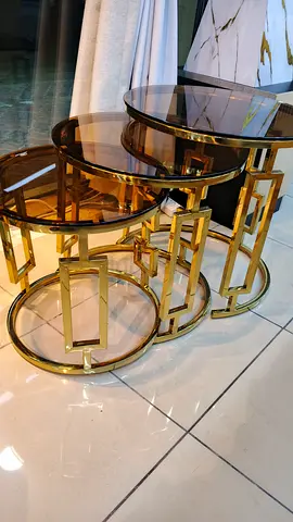 Elegant Set of Nesting Tables with Golden Frame