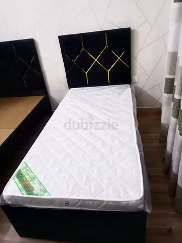 Single velvet bed frame and mattress