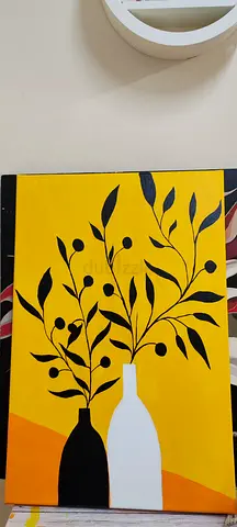 Vibrant boho Artwork with Olive Branches