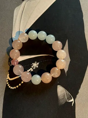 Rutilated Quartz bracelet Aquamarine and Rose Quartz Beaded Bracelet