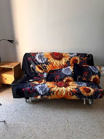 Sofa cum bed with side table and book shelf