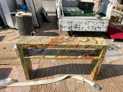 Elegant Natural Green Marble Console Table with Shelf