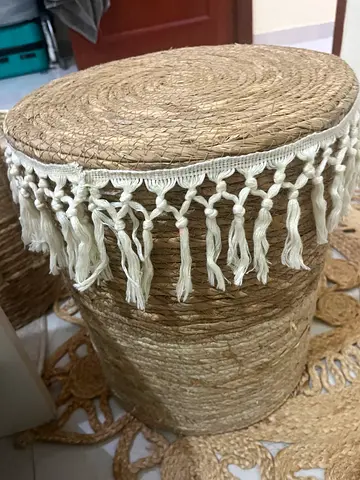 Handwoven Decorative Pouf with Fringes