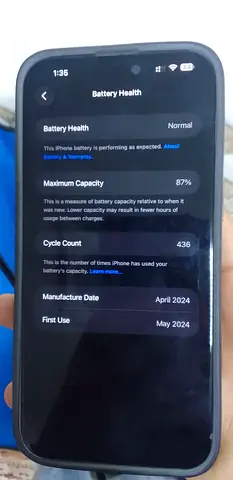 Apple iPhone  battery health with 87% capacity