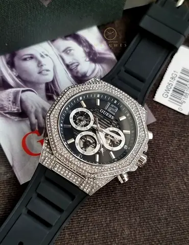 Guess Mens Sport Watch with Diamond Accents