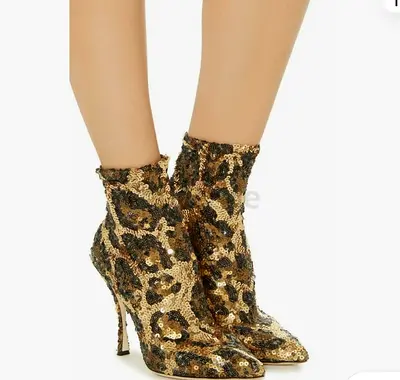 Dolce  Gabana leopard sequin ankle boots