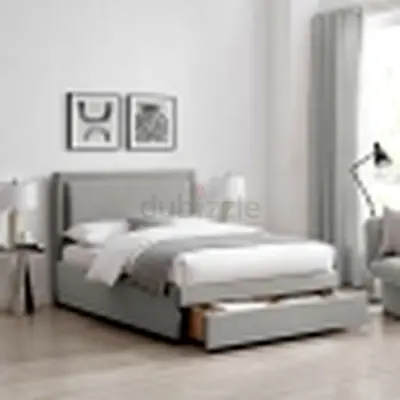 Upholstered Bed Frame With Drawer Storage Grey