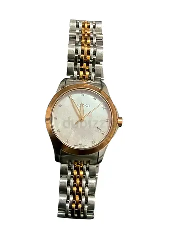 Gucci Mother of Pearl Two-Tone Stainless Steel Diamonds G-Timeless YA126514 Womens Wristwatch 27 mm