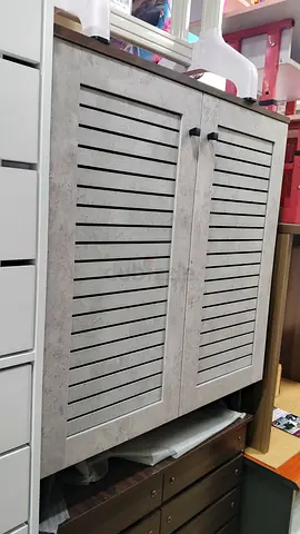 Stylish Modern Storage Cabinet with Louvered Doors