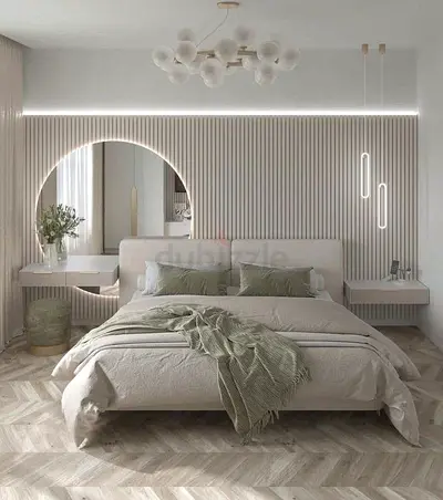 Elegant Modern Bedroom Set with Unique Accent Wall