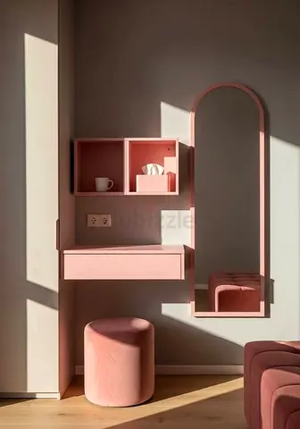Custom-Made Charming Pink Study Table with Mirror and Storage