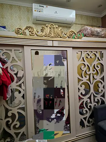 Elegant Mirrored Armoire with Intricate Design