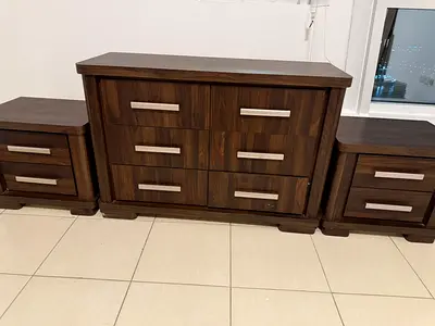 Elegant Wooden Chest of Drawers with Side Tables