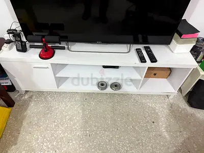 Modern White TV Stand with Open Shelves