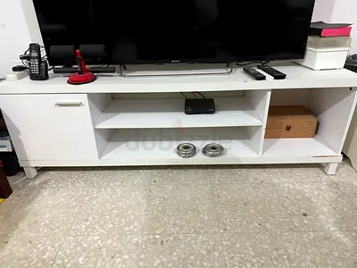 Modern White TV Stand with Open Shelves