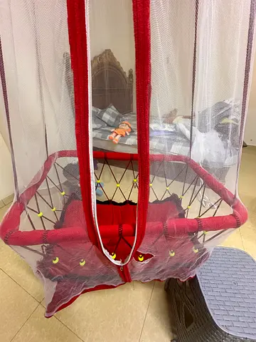 Cozy Red Baby Cradle with Mosquito Net