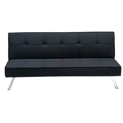 SULSHA-6001 Modern Black Fabric Sofa Bed | Convertible Futon Sleeper with Chrome Legs | 3-Seater