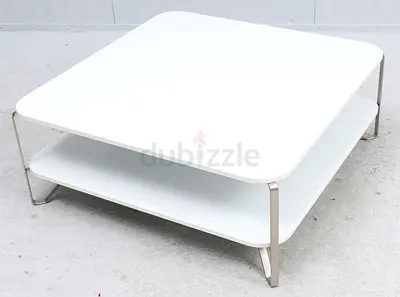 Stylish Square White Coffee Table with Lower Shelf